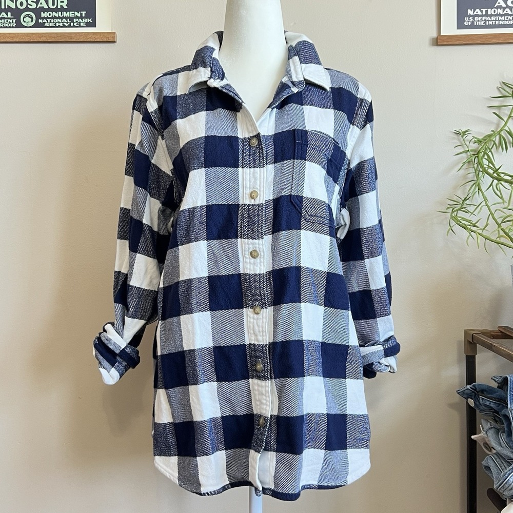 Womens L.L. Bean 100% Organic Cotton Soft Brushed Flannel Size Plaid Medium EUC - Picture 3 of 7
